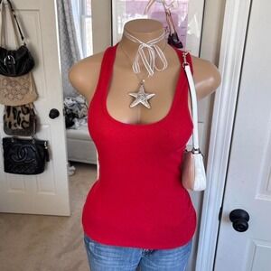 Y2K 2000s romantic Red Fitted cami Tank top